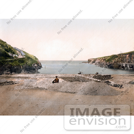 #21738 Historical Stock Photography of a Man on the Beach at Port Isaac Port Gavern Cornwall England United Kingdom by JVPD
