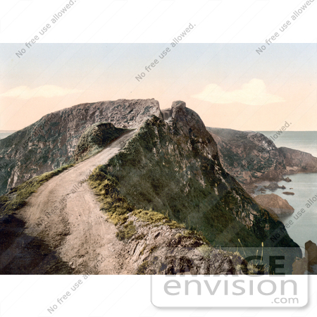 #21739 Historical Stock Photography of the Narrow Unpaved Road of the Coupee Isthmus in Sark, Channel Islands, England by JVPD