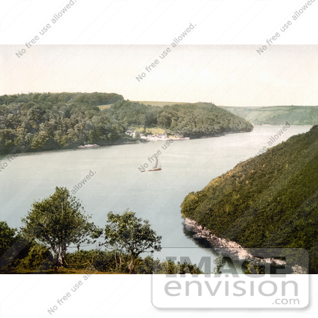 #21744 Historical Stock Photography of a Sailboat at King Harry Passage, Cornwall, England, United Kingdom by JVPD