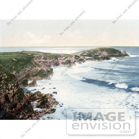 #21748 Historical Stock Photography of the Coast of Newquay, Towan Head, Cornwall, England by JVPD