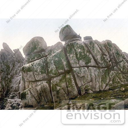 #21750 Historical Stock Photography of Logan Rock, Treen, Penzance, Penwith, Cornwall, England, United Kingdom by JVPD