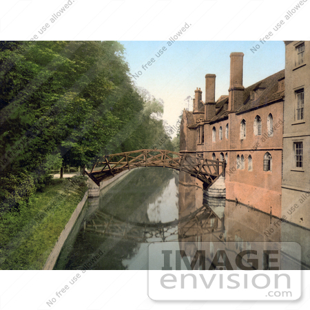 #21780 Historical Stock Photography of the Mathematical Wooden Bridge Over the River Cam at Queen’s College, Cambridge, England by JVPD