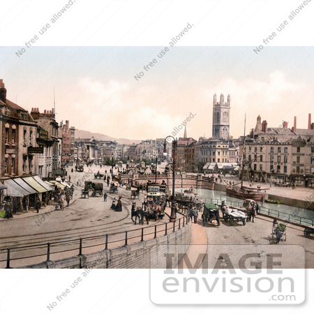 #21781 Historical Stock Photography of a Street Scene Near St. Augustine’s Bridge in Bristol, England by JVPD