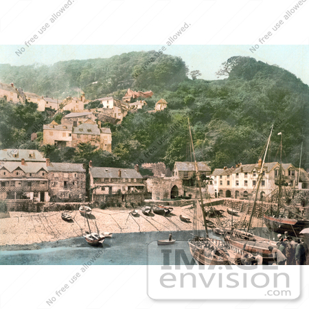 #21784 Historical Stock Photography of the Harbor and Red Lion Hotel in Clovelly Devon England by JVPD