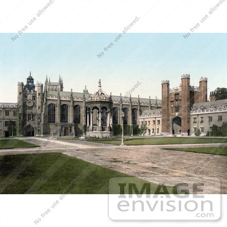 #21793 Historical Stock Photography of the Great Court and Fountain and Great Gate at Trinity College, Cambridge, Cambridgeshire, England, UK by JVPD