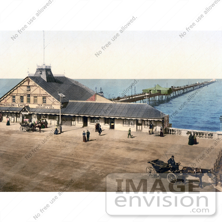 #21806 Historical Stock Photography of Pedestrians and Carriages by the Pier in Herne Bay, Kent, England by JVPD