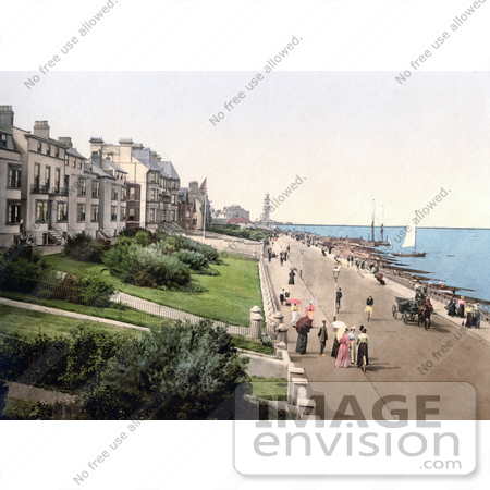 #21816 Historical Stock Photography of People Strolling the Beachfront Promenade in Herne Bay Kent England by JVPD