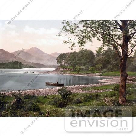 #21827 Historical Stock Photography of a Person in a Boat on Derwent Water, Broomhill Point, Lake District, England by JVPD