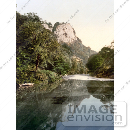 #21833 Historical Stock Photography of a Boat on the River Derwent Near the High Tor in Matlock Derbyshire England by JVPD