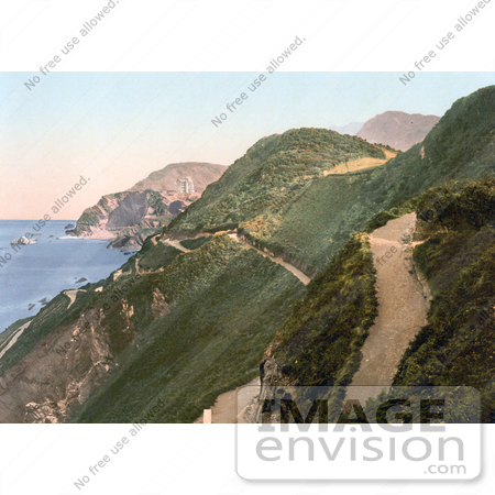 #21847 Historical Stock Photography of Hillside Roads Leading to St Nicholas’ Chapel on Top of Lantern Hill, Ilfracombe, Devon, England by JVPD