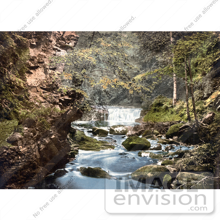 #21863 Historical Stock Photography of the Nunnery Walks Waterfall Where the Croglin Water Joins the River Eden, England by JVPD