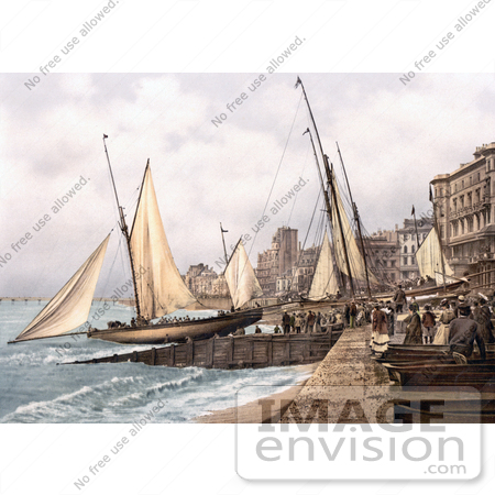 #21868 Historical Stock Photography of Yachts and Waterfront Buildings in Hastings Sussex England by JVPD