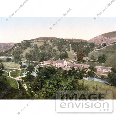 #21871 Historical Stock Photography of Buildings Along the River Wye in Mansal Dale Derbyshire England by JVPD