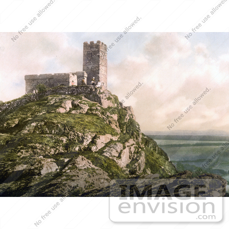#21875 Historical Stock Photography of the Church of St Michael on top of Brent Tor, Brentor, Dartmoor, Devon, England by JVPD