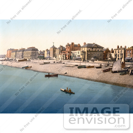 #21885 Historical Stock Photography of Buildings and Boats at the Waterfront of Deal Kent England by JVPD
