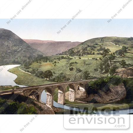 #21891 Historical Stock Photography of the Midland Railway Headstone Viaduct Crossing the Wye River in Monsal Dale, Derbyshire, England by JVPD