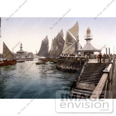 #21957 Stock Photography of Sailboats at the Pier in Lowestoft, Suffolk, East Anglia, England, United Kingdom by JVPD