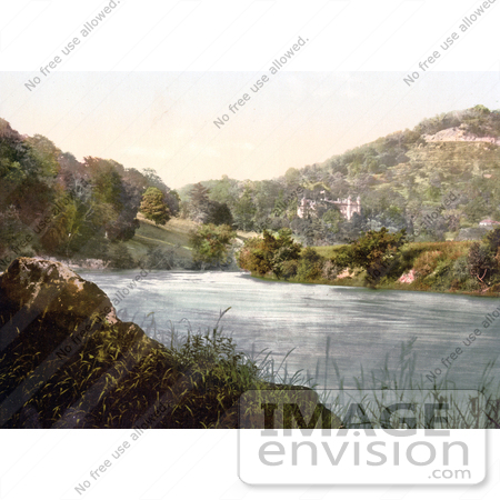 #21959 Stock Photography of a Castle on the Hillside by the River in Wyaston Lees Monmouth Wales Monmouthshire Gwent England United Kingdom by JVPD