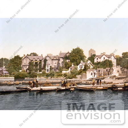 #21962 Stock Photography of People on Boats Near the Old England Hotel in Windermere, Cumbria, Lake District, England by JVPD
