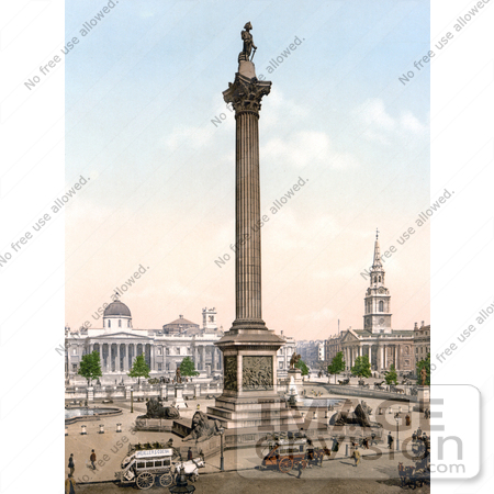 #21967 Stock Photography of Nelson’s Column, Statue of King George IV, St. Martin-in-the-Fields Church, and the National Gallery in Trafalgar Square London, England by JVPD