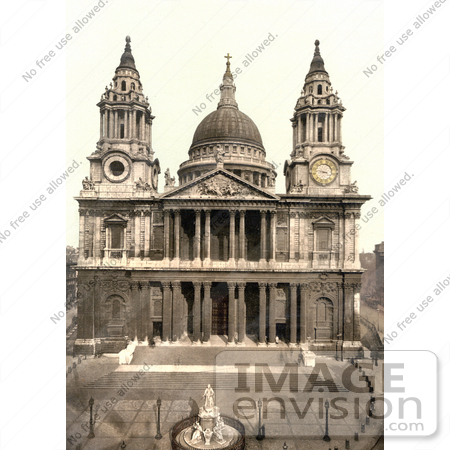 #21968 Stock Photography of a Statue of Queen Anne in Front of the West Side of St Paul’s Cathedral on Ludgate Hill in London, England by JVPD