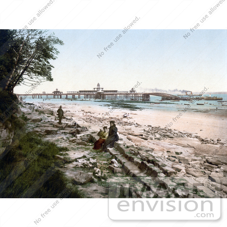 #21990 Stock Photography of People on the Beach Near the Pier in New Brighton, Liverpool, Merseyside, England by JVPD