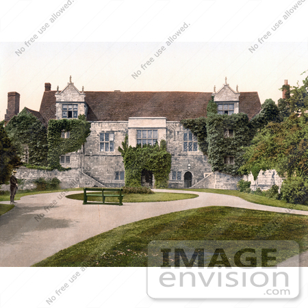 #21993 Stock Photography of a Man on a Path by a Bench at the Old Archbishop’s Palace in Maidstone Kent England United Kingdom by JVPD