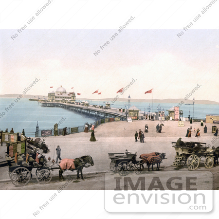 #22022 Stock Photography of Horse Drawn Carriages and People at the West End Pier in Morecambe Lancashire England UK by JVPD