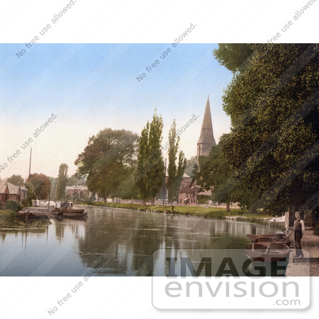#22031 Stock Photography of a Man Standing by Boats on the River Wensum in Thorpe St Andrew Norwich East Anglia Norfolk England by JVPD