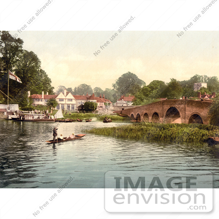 #22036 Stock Photography of People Enjoying Gondola Rides Near the Bridge at White Heart Hotel in Sonning, England by JVPD