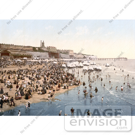 #22063 Stock Photography of Portable Changing Cabin Carts and Crowds on the Beach in Ramsgate, Thanet, Kent, England by JVPD