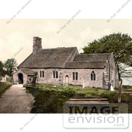 #22114 Historical Stock Photography of a Couple Standing by the Old St Peter’s Church in Heysham Lancaster Lancashire England UK by JVPD