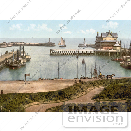 #22117 Historical Stock Photography of a Steamer and Sailboats in the Harbour of Lowestoft Waveney Suffolk East Anglia England UK by JVPD