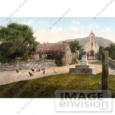 #22138 Historical Stock Photography of Free Range Chickens at the St Maughold Church in Ramsey Isle of Man England by JVPD