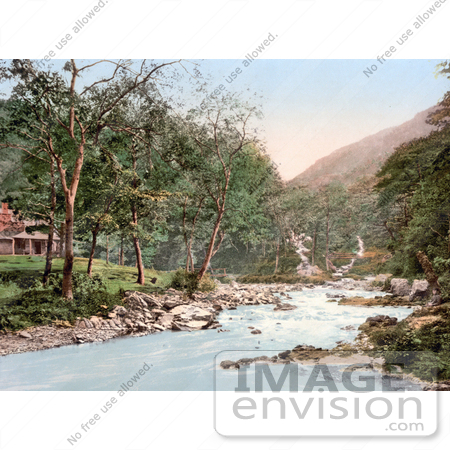 #22143 Historical Stock Photography of the Refreshment House by the Water Watersmeet Lynton and Lynmouth Devon England by JVPD