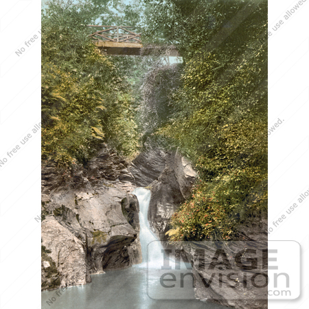 #22148 Historical Stock Photography of a Bridge Above the Glen May Waterfall in Peel Isle of Man England by JVPD