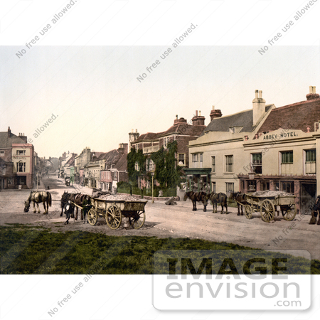 #22150 Historical Stock Photography of Horses Pulling Loads on High Street in Battle Rother East Sussex England UK by JVPD
