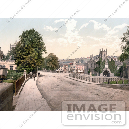 #22155 Historical Stock Photography of People Strolling Down the Sidewalk in Guildhall Square Tavistock West Devon England UK by JVPD