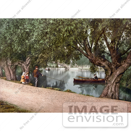 #22162 Historical Stock Photography of a Man Boating on the Water in Bedford Bedfordshire England UK by JVPD