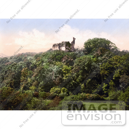 #22168 Historical Stock Photography of Okehampton Castle on Top of a Hill Devon England UK by JVPD
