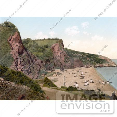 #22171 Historical Stock Photography of Dressing Carts and Boats on the beach in Babbacombe Torquay Torbay Devon England UK by JVPD