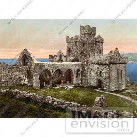 #22175 Historical Stock Photography of the Original Peel Cathedral in Ruins in Peel Isle of Man England by JVPD