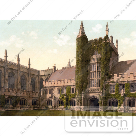 #22180 Historical Stock Photography of Ivy Growing on the Founder’s Tower and Cloisters of Magdalen College Oxford England by JVPD
