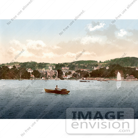 #22191 Historical Stock Photography of a Man in a Rowboat in Bowness-on-Windermere Cumbria England UK by JVPD