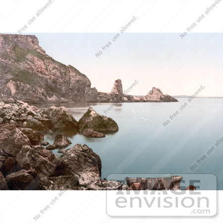#22192 Historical Stock Photography of Seagulls Flying at Anstey’s Cove in Torquay Torbay Devon England UK by JVPD