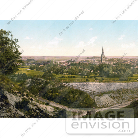 #22198 Historical Stock Photography of a Man Lying on the Grass and Viewing the City of Salisbury Wiltshire England UK by JVPD