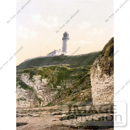 #22203 Historical Stock Photography of the Flamborough Lighthouse Over the North Sea in East Riding of Yorkshire England United Kingdom by JVPD