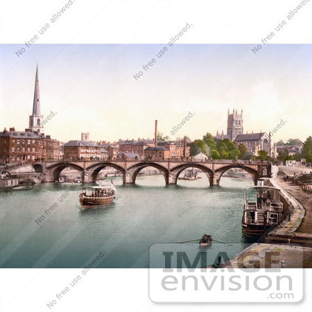 #22226 Historical Stock Photography of the Bridge Over the Severn River Near the Worcester Cathedral in Worcester Worcestershire West Midlands England by JVPD