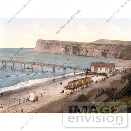 #22227 Historical Stock Photography of Changing Saloon Carts on the Beach by the Pier in Saltburn-by-the-Sea Redcar and Cleveland North Yorkshire England UK by JVPD