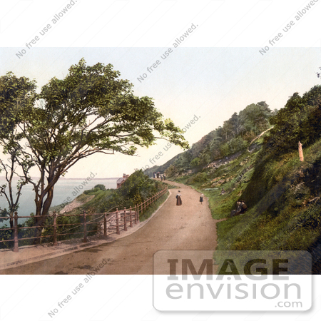 #22229 Historical Stock Photography of People Strolling on the Kewstoke Road Over the Bristol Channel in Weston-super-Mare North Somerset England UK by JVPD